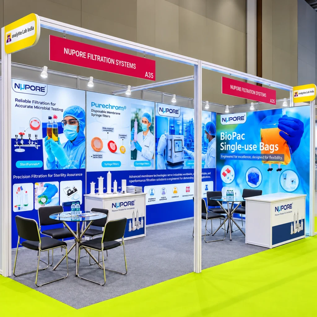 Nupore exhibition stall at ALALYTICA LAB INDIA - HYDERABAD 2026 in HYDERABAD