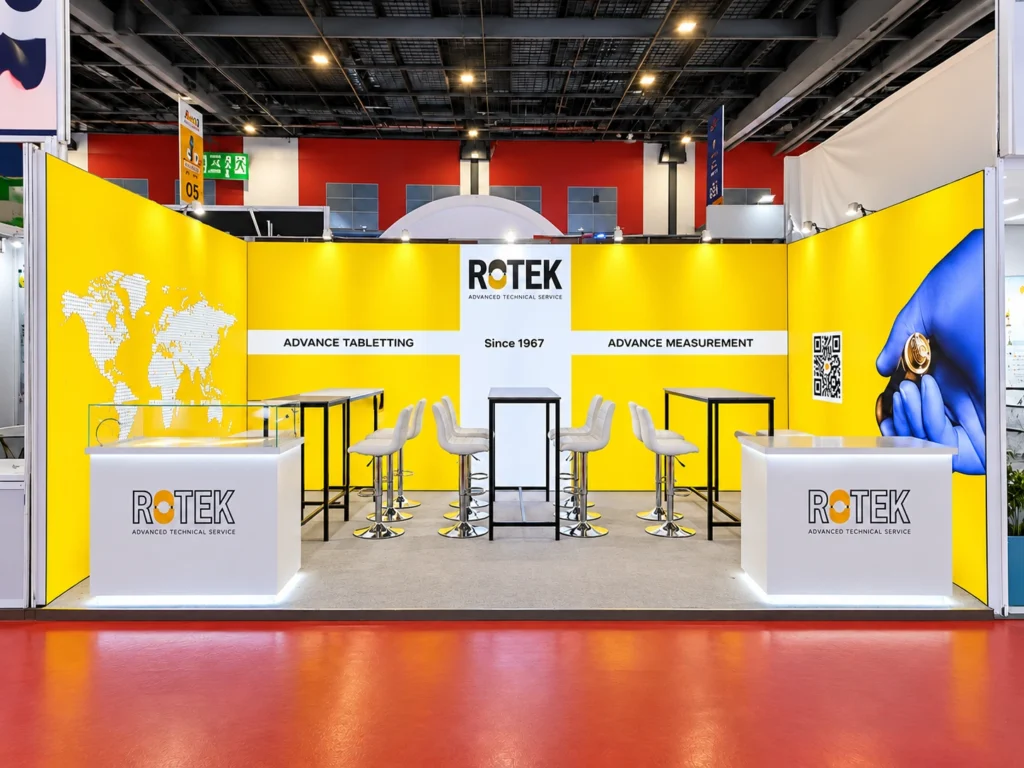 Rotek Pharma Tecnologies exhibition stall at IPHEX 2026 in BHARAT MANDAPAM